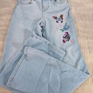 Jumping Beans Girls Size 8 Light Wash Butterfly Sequin Embroidered Jeans Y2K